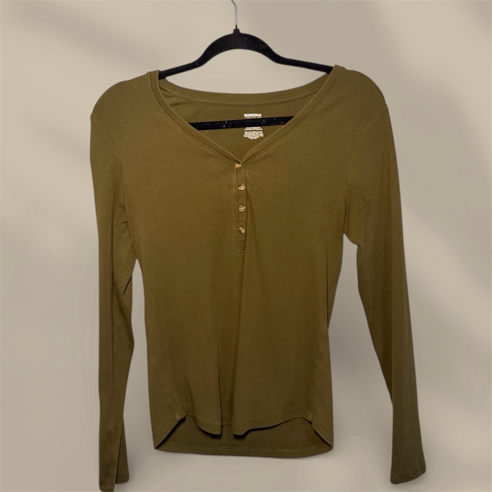 Sonoma Olive Long Sleeve Henley Top